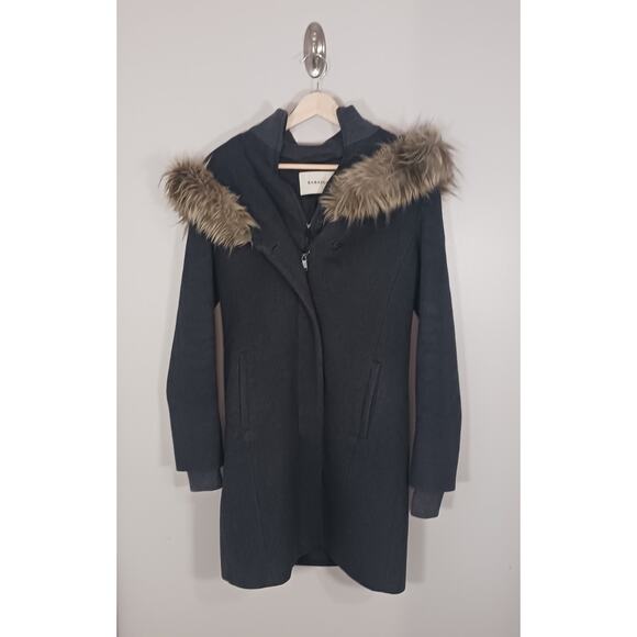 Aritzia Babaton Wool Cashmere Blend Faux Fur Hood Gray Winter Coat Size XS - Picture 1 of 7